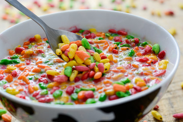 Colorful puffed rice in the bowl