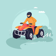 Young man riding a quad bike. Vector illustration of a flat design. © sidop