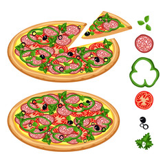Tasty Pizza, pizza with various ingredients.