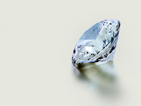 Shiny facet diamond placed on white background.3d