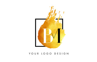 BM Gold Letter Logo Painted Brush Texture Strokes.