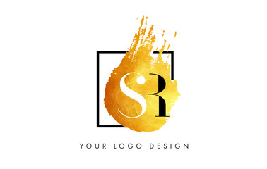 SR Gold Letter Logo Painted Brush Texture Strokes.