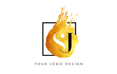 SJ Gold Letter Logo Painted Brush Texture Strokes.