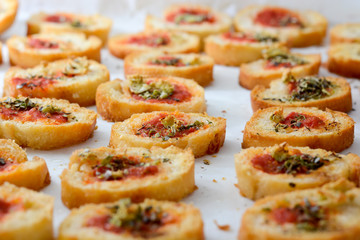 Light and delicious bruschetta appetizers with tomato and oregan