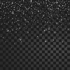 Vector festive illustration of falling shiny particles and stars isolated on transparent background. Golden Confetti Glitters. Sparkling texture