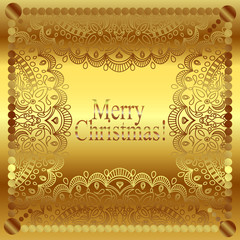 Merry Christmas gold glittering lettering design. Vector illustration