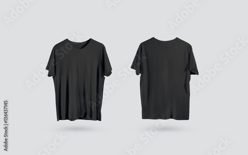 Download "Blank black t-shirt front and back side view, design mockup. Clear plain cotton tshirt mock up ...