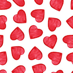 Watercolor red hearts Saint Valentine's Day seamless pattern