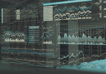 A successful stock market concept collage on a background with servers