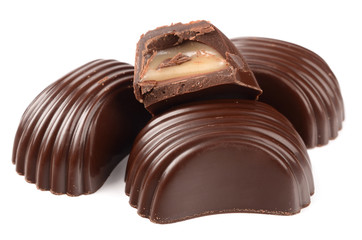 Dark chocolate on a white background