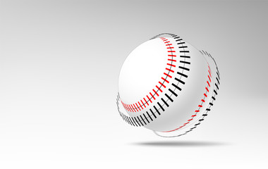 Realistic 3d rolling baseball ball with peeled off stitches.
