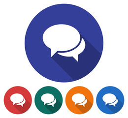 Round icon of  two blank speech bubbles. Dialogue icon. Flat style illustration with long shadow in five variants background color