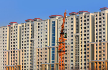 Fototapeta na wymiar Tall apartment building construction in Hyderabad, India