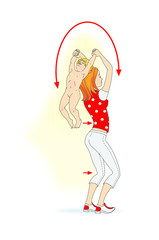Exercise with baby, Young woman doing exercises with the baby - rotate through the head back on his outstretched hands. On a white background