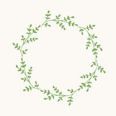 Green wreath. Vector isolated. Flowers and leaves frame.