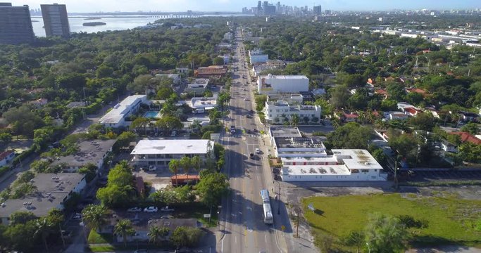 Aerial video of Miami Mimo District by Biscayne Boulevard and 69th Street