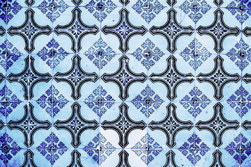 Portuguese azulejo tiles. Blue and white Abstract colorful wall