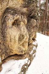 Large face in the stone on winter