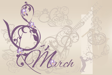8 March Women's Day greeting card template. 