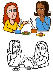 Two friends discussing life over coffee and cupcakes