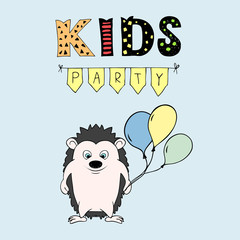 Kids Party vector lettering, party illustration with hendehoh and balloons