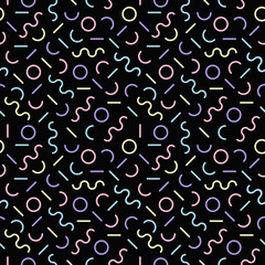 Colorful seamless pattern memphis style black background