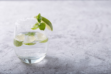 Glass of water with lime and mint.