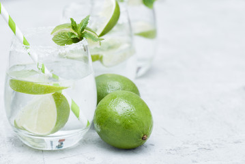 Lime Lemonade with mint, selective focus