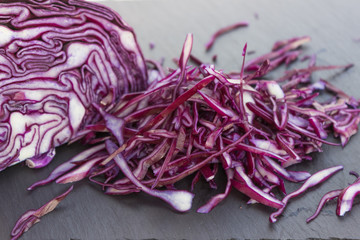 Shredded red cabbage. Chopped up a head of red cabbage and cut i