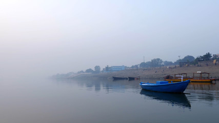 Fototapeta premium Boats in Ganges River in Varanasi, India