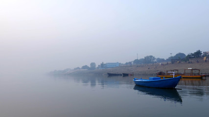 Boats in Ganges River in Varanasi, India