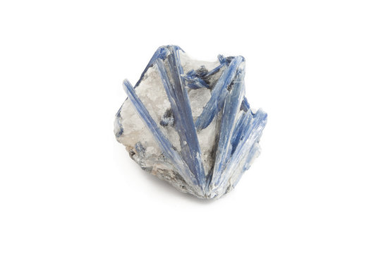 blue mineral of kyanite and quartz in white background