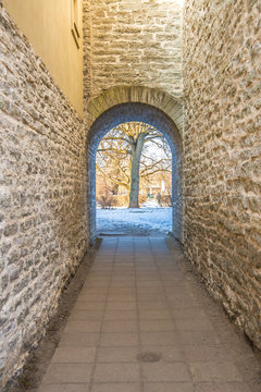 Narrow stone corridor 