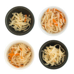 Collection of Homemade Sauerkraut and Carrots Isolated
