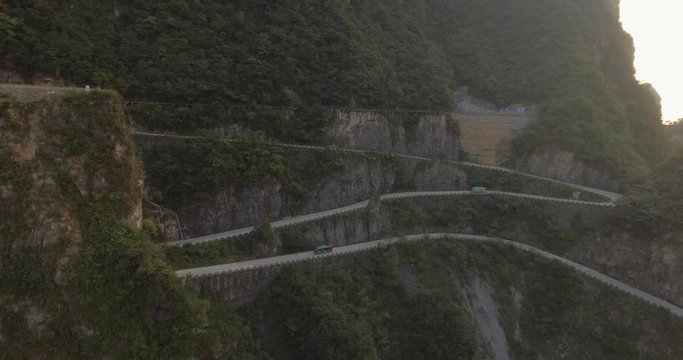 The long and windy 99 turn road going up to the summit of Tianmen shan in mountain national park, Hunan province, China.