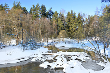 Fototapeta na wymiar Winter on the quiet river