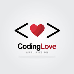 Love Coding Logo Design Template with heart design concept. Software company logo template. Vector illustration. Software development, Software application, Mobile application development. 