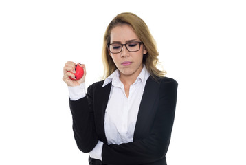 business woman in stress squeezing a stress ball