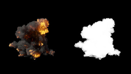 Realistic fire blast explosion with smoke in slow motion, impressive huge explosion , isolated on...