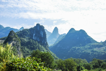 The mountains and countryside scenery with blue sky