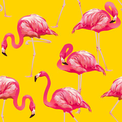 Naklejka premium Tropical Bird Flamingo Background - Seamless pattern vector 