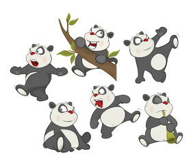 Illustration of a set of Funny Panda Bear. Cartoon Character