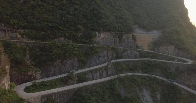 The long and windy 99 turn road going up to the summit of Tianmen shan in mountain national park, Hunan province, China.