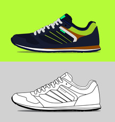 comfortable and light running sneakers on green background 