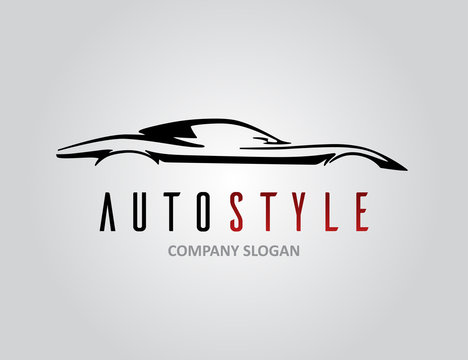 Auto style car logo design with concept retro sports vehicle icon silhouette on light grey background. Vector illustration.