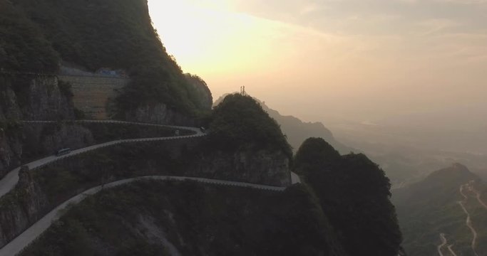 The long and windy 99 turn road going up to the summit of Tianmen shan in mountain national park, Hunan province, China.