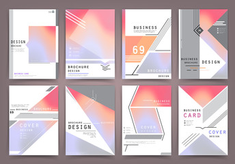 Business brochure 2017 vector set. Applicable for Banners, Placards, Posters, Flyers, cover design annual report, magazine, in A4 format. Modern geometric background template