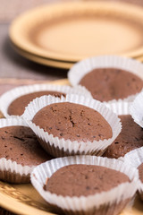 Chocolate muffins cupcakes served on the plate