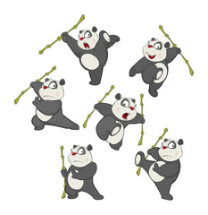 Illustration of a set of Funny Panda Bear. Cartoon Character
