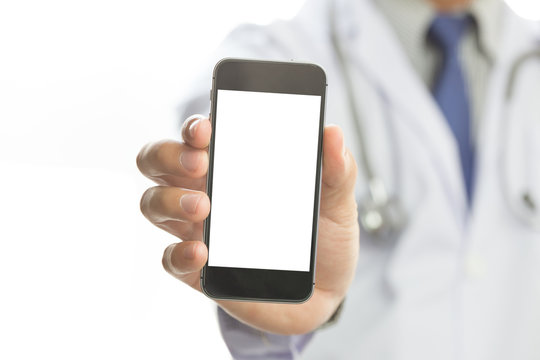 Male Doctor Hands Holding Smartphone